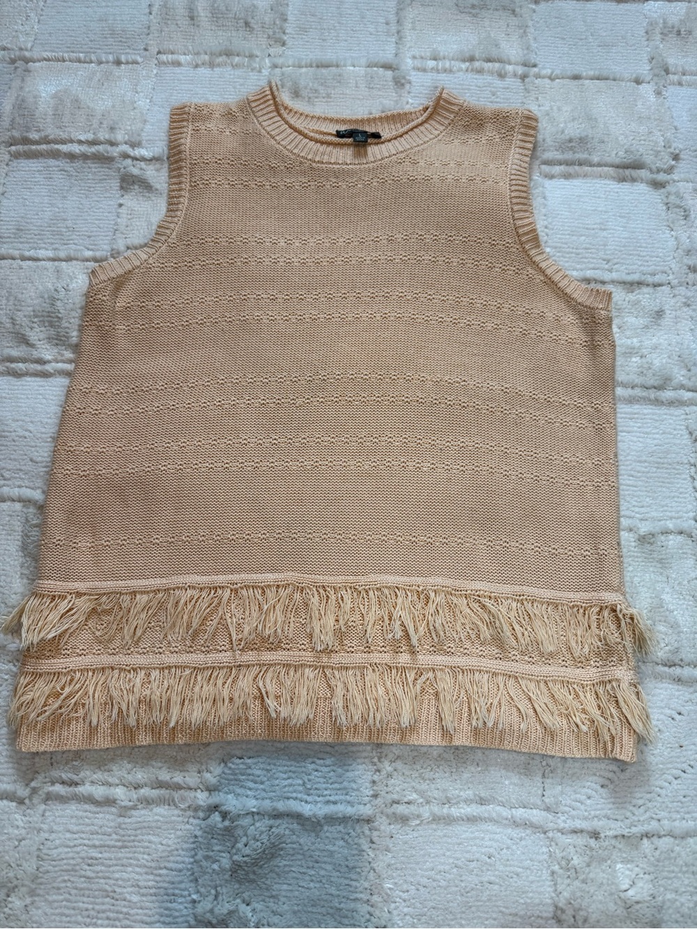 Women’s Sleeveless Knit Fringe Top - Peach  Size Large